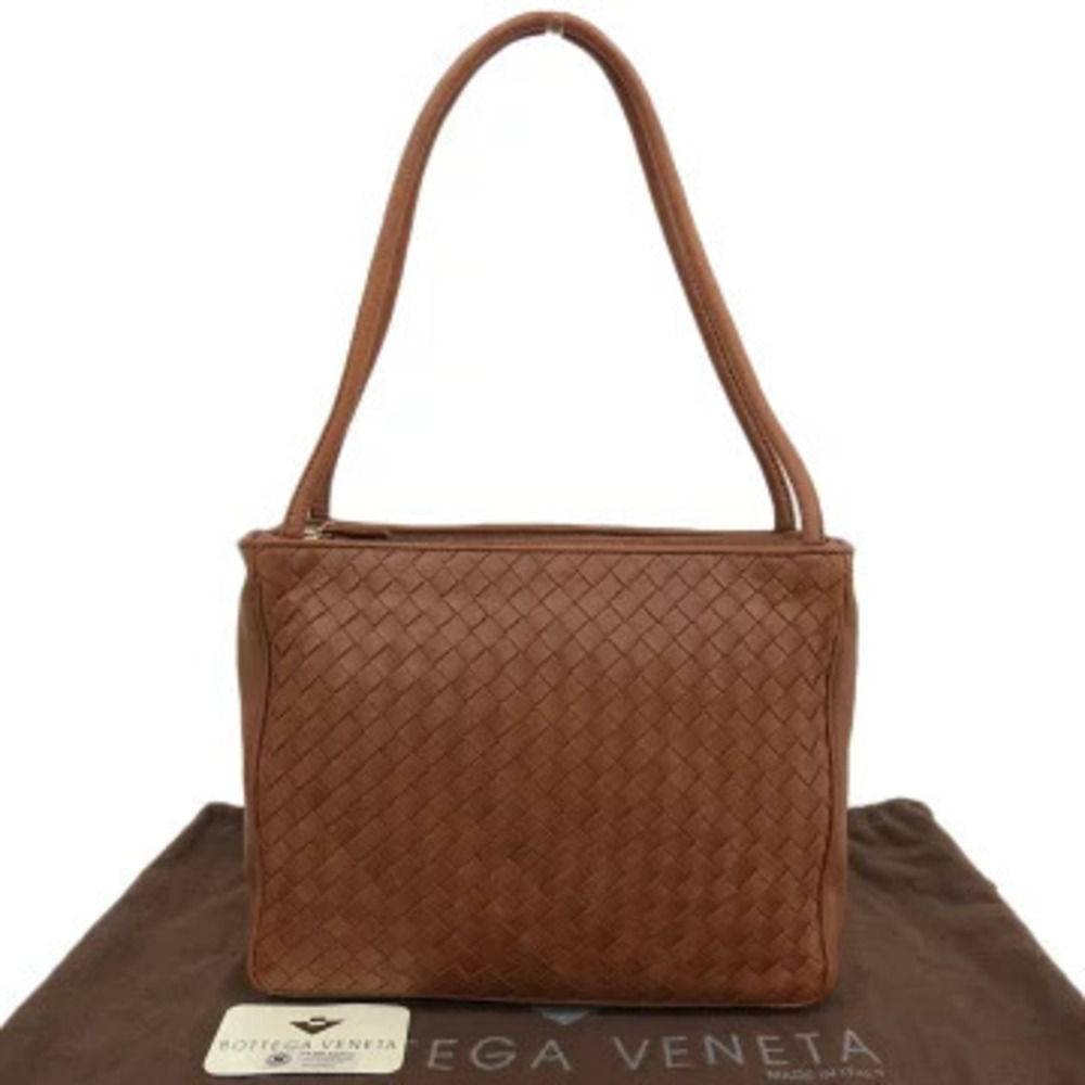 Bottega Veneta Intrecciato Shoulder Bag Leather Woven Orange Brown